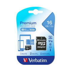 VERBATIM PREMIUM MICROSDHC CARD CON ADATTATORE - 16GB - CLASSE 10