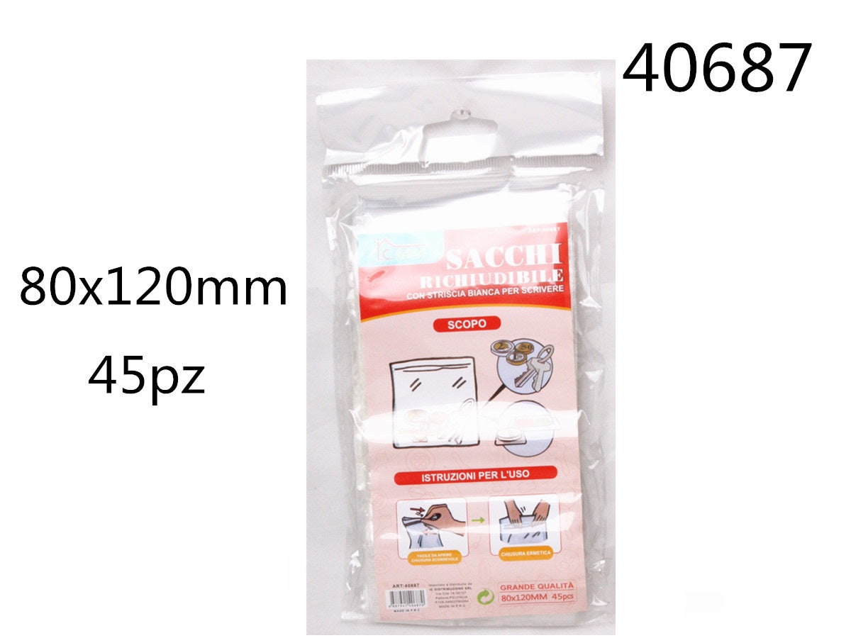 XFR40687 SACCHETTI RICHIUDIBILE 80X120MM 45PZ