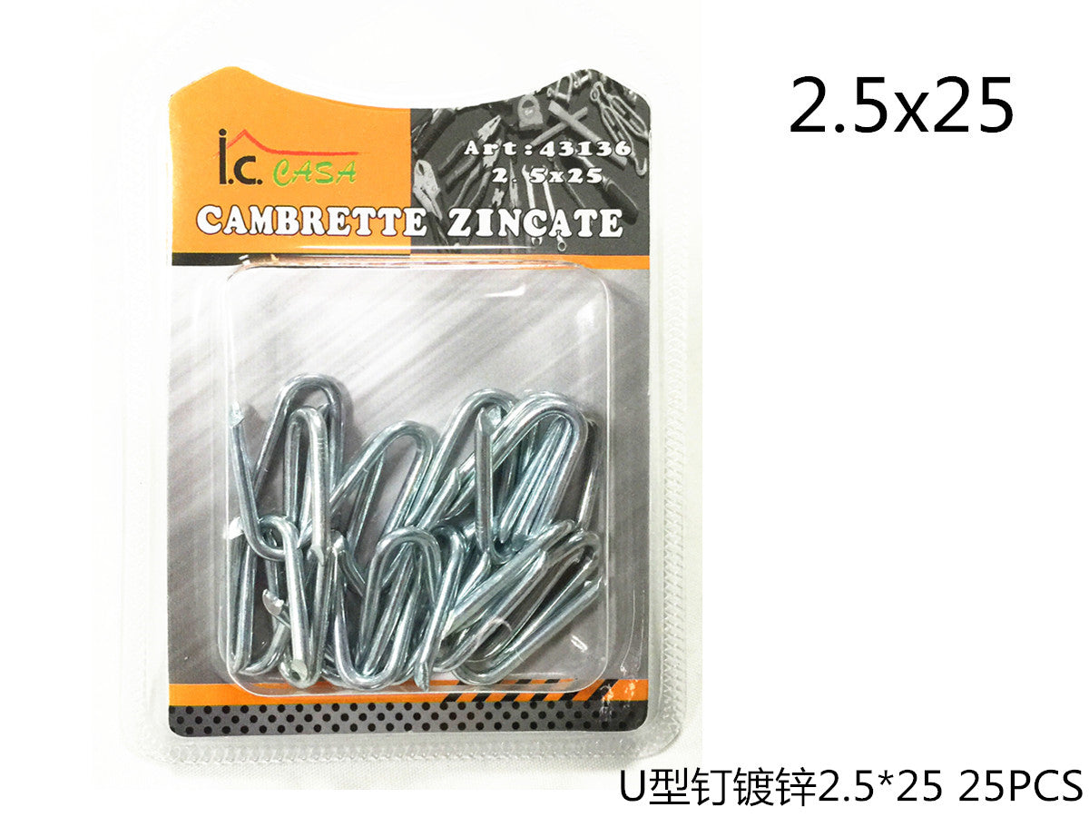 XFR43136 CHIODI A "U" IN ACCIAIO 2.5*25 25PZ