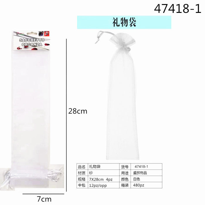 XFR47418 SACCHETTO ORGANZA 7X28CM 4PZ BIANCO