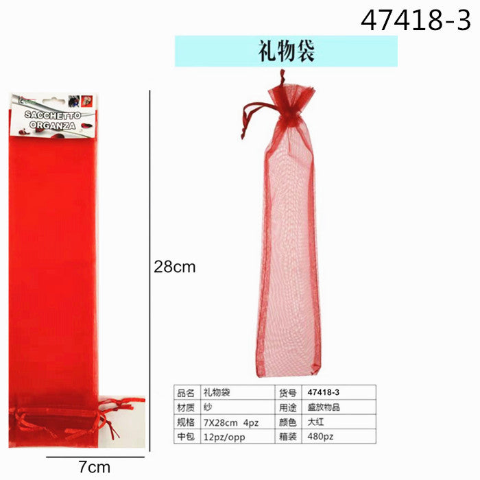 XFR47418 SACCHETTO ORGANZA 7X28CM 4PZ ROSSO