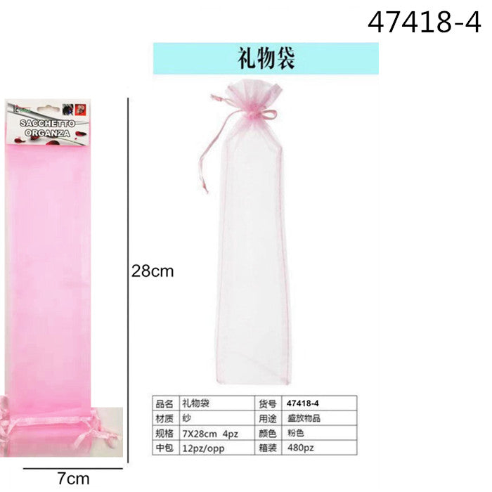 XFR47418 SACCHETTO ORGANZA 7X28CM 4PZ ROSA