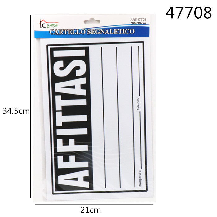 XFR47708 CARTELLO 20X30CM AFFITTASI