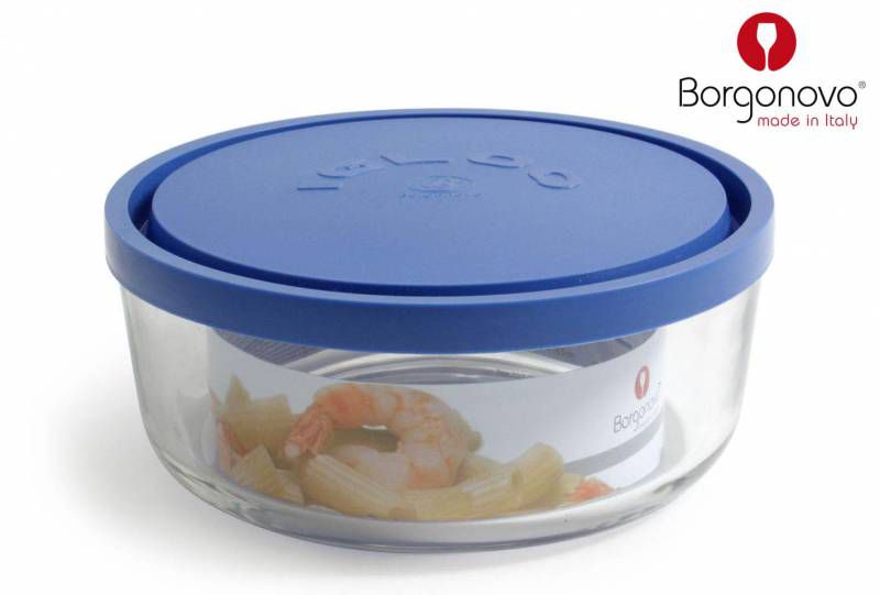 CONTENITORE IN VETRO C/COP BLU ROTONDO 18CM
