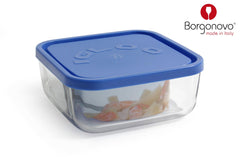 CONTENITORE IN VETRO C/COP BLU QUADRO 15CM