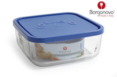 CONTENITORE IN VETRO C/COP BLU QUADRO 18CM