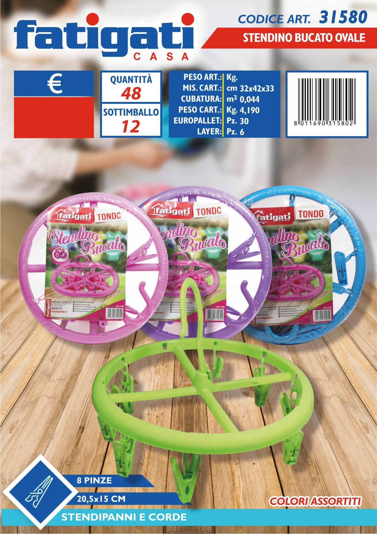 STENDINO BUCATO TONDO 8 PINZE
