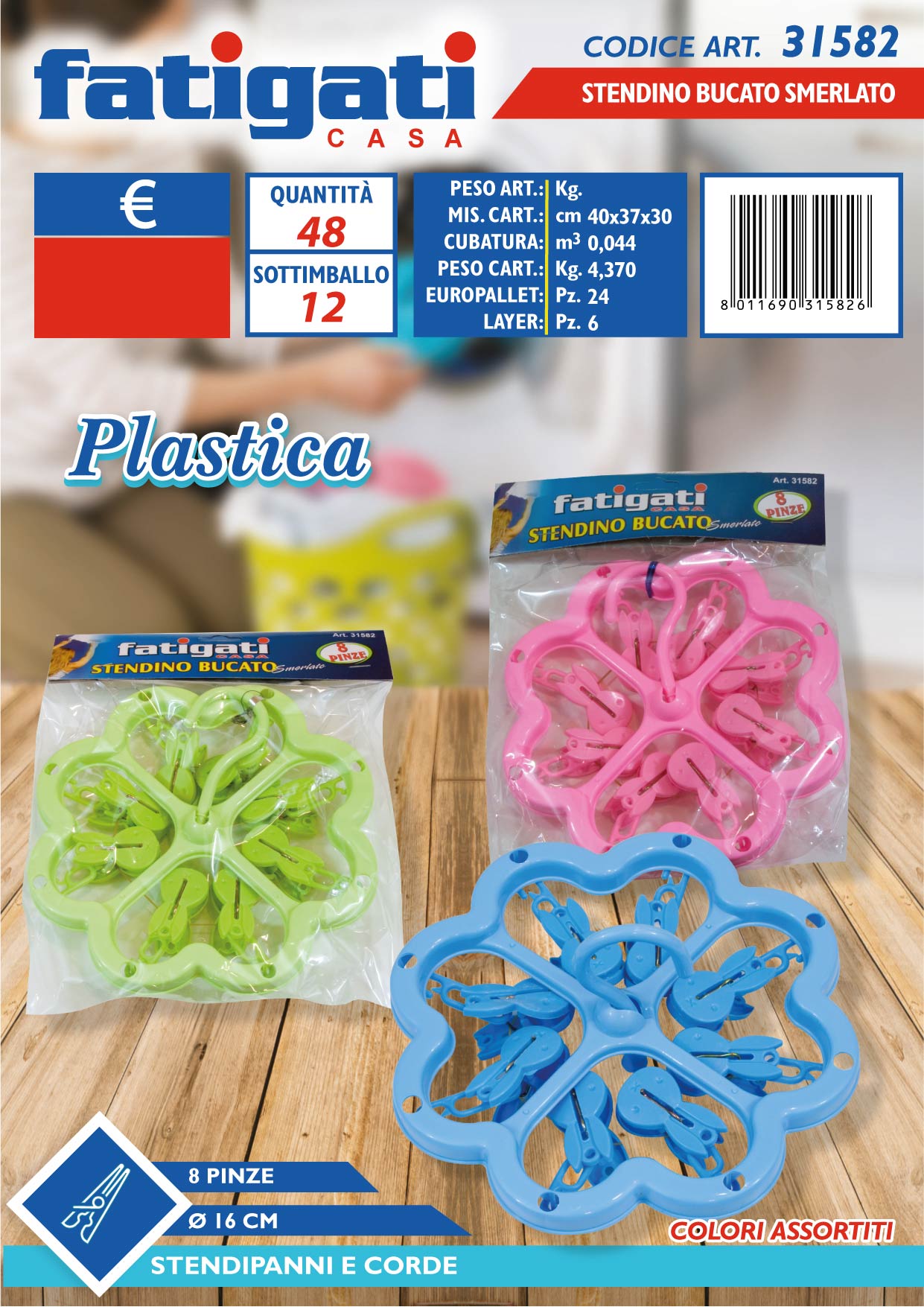 STENDINO BUCATO SMERLATO 8 PINZE