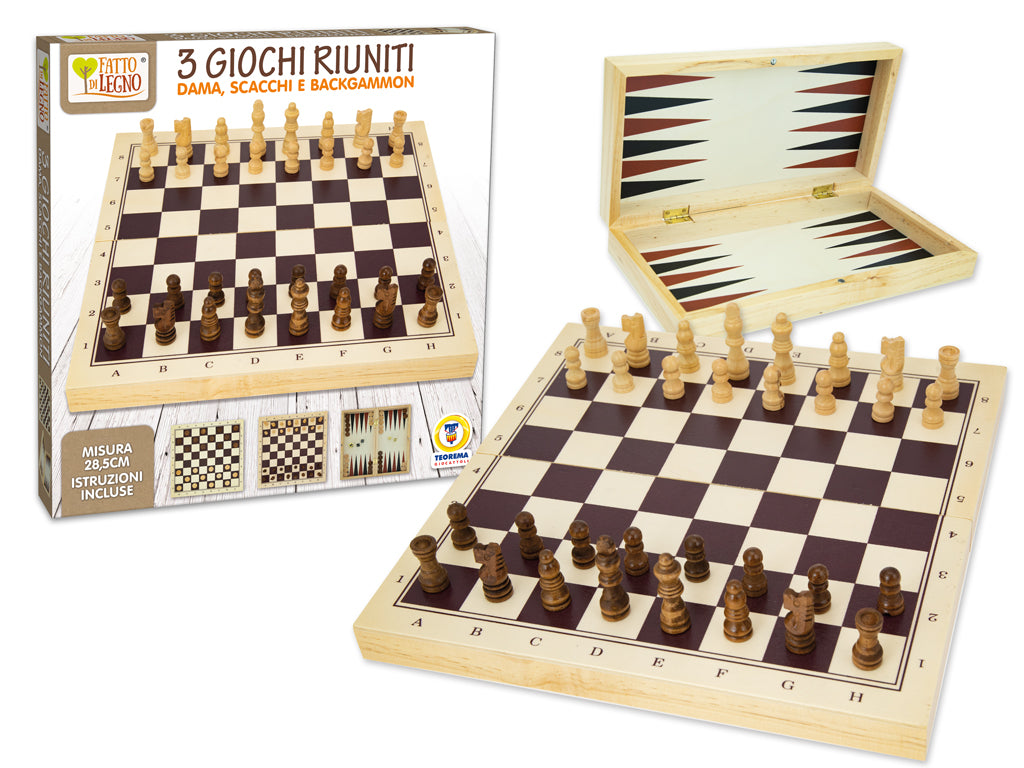 FATTO DI LEGNO - GIOCO 3 IN 1 DAMA SCACCHI