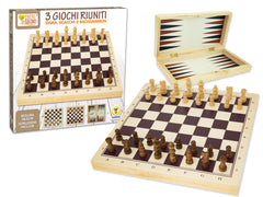 FATTO DI LEGNO - GIOCO 3 IN 1 DAMA SCACCHI