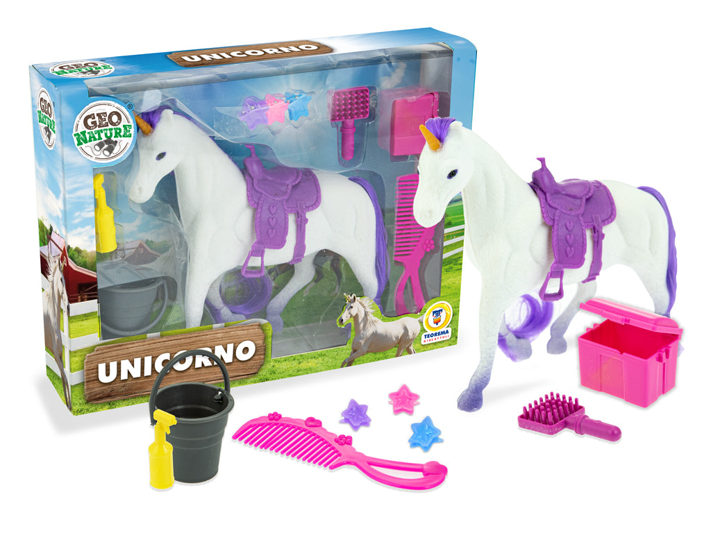 GEO NATURE - UNICORNO FLOCCATO CON ACCESSORI