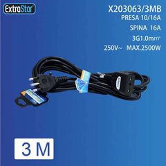 PROLUNGA LINEARI SPINA 16A 3X1,0MM  3M NERA