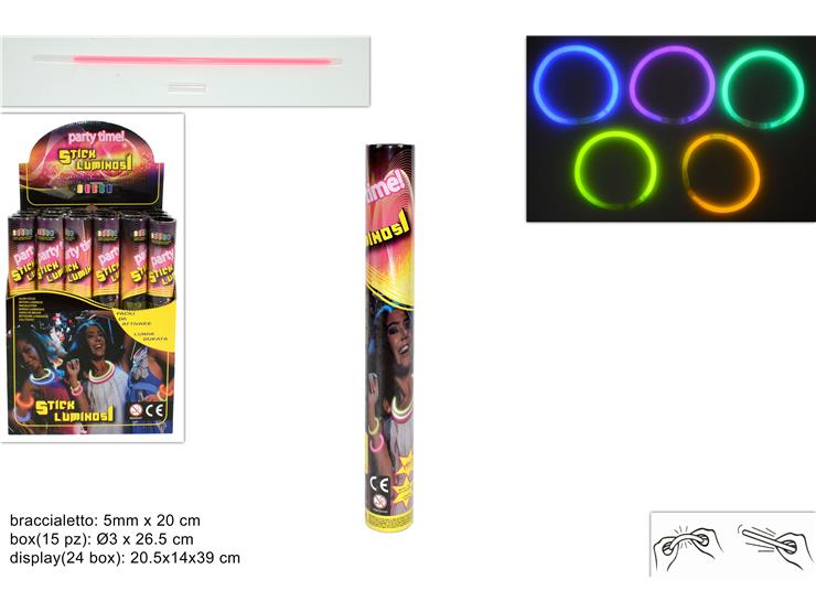 BRACCIALETTI LUMINOSI FLUORESCENTI BOX 15PZ 5COL.ASS.