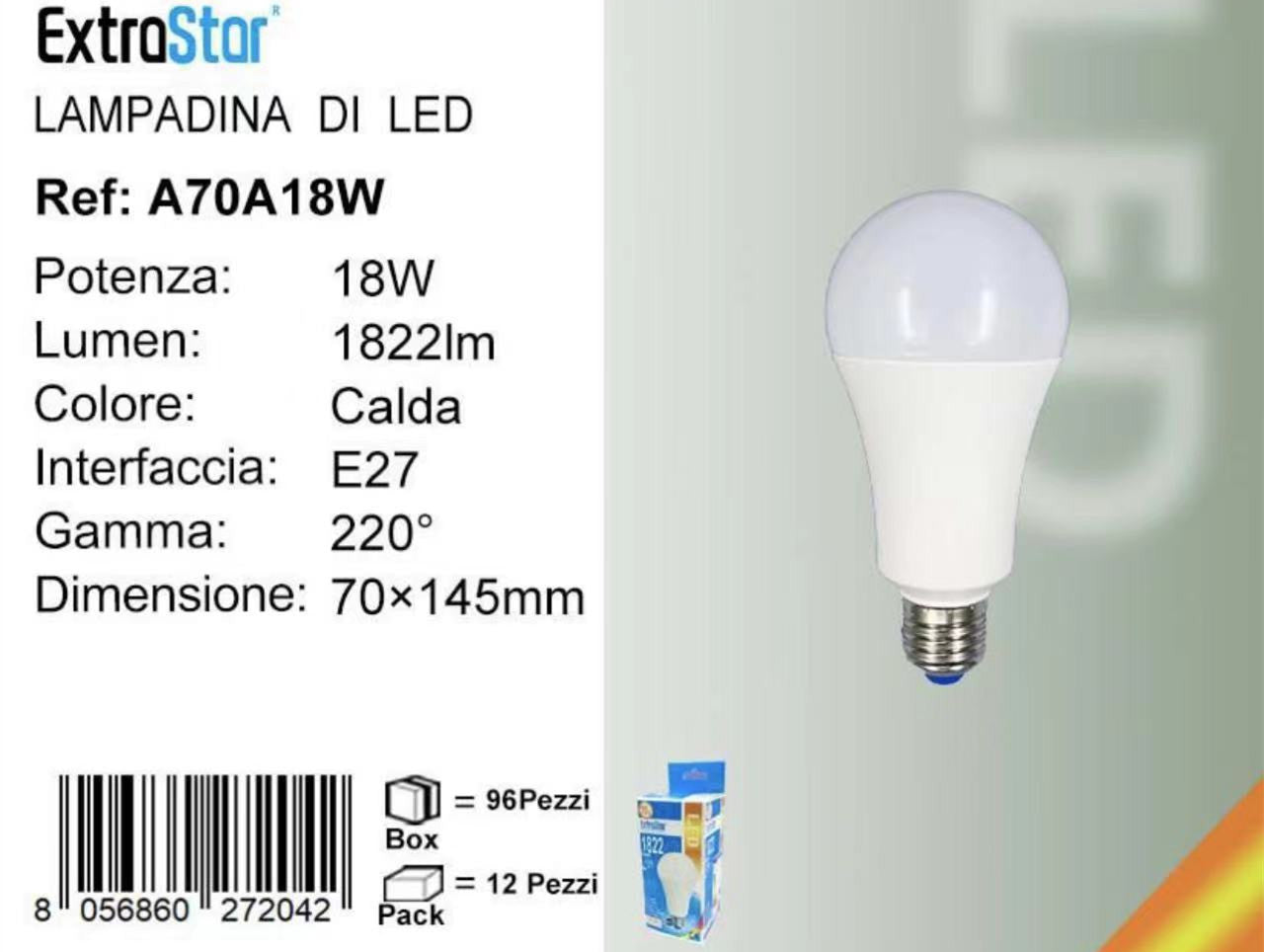 LAMPADINA LED E27 18W 1822LM 3000K