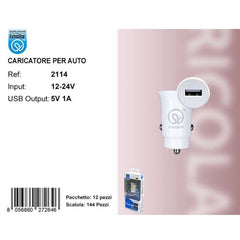CARICATORE DA AUTO 1USB 1A