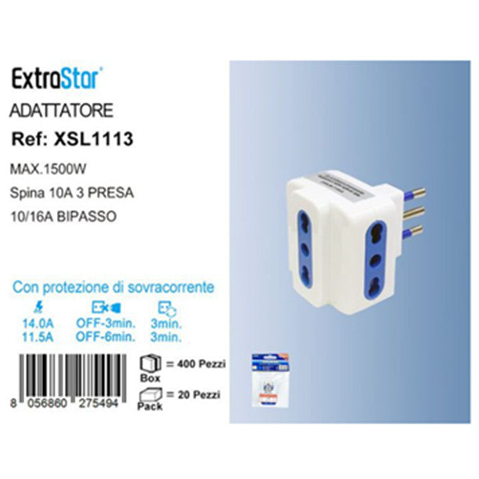 ADATTATORE SPINA 10A 3 PRESA 16A SOVRACARICO