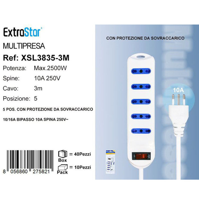 MULTIPRESA 5P 10/16A SPINA 10A