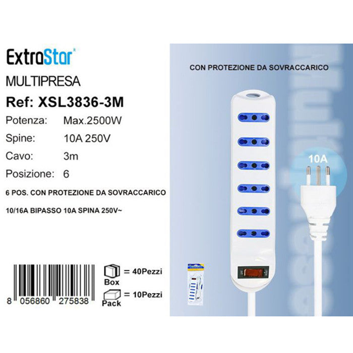 MULTIPRESA 6P 10/16A SPINA 10A