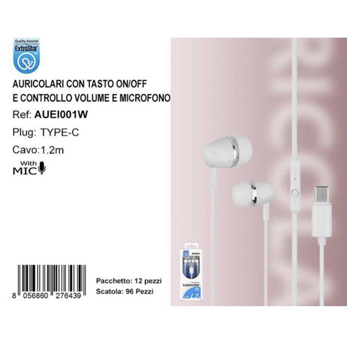 AURICOLARI PER CELLULARI TYPE C 1.2M BIANCO QTA/96