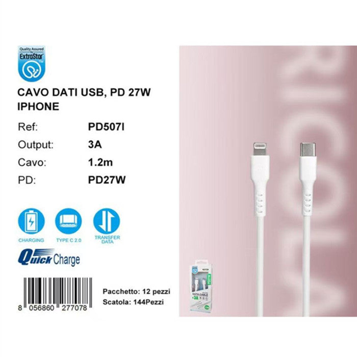 CAVO DATI USB PD 27W 3A 1,2M