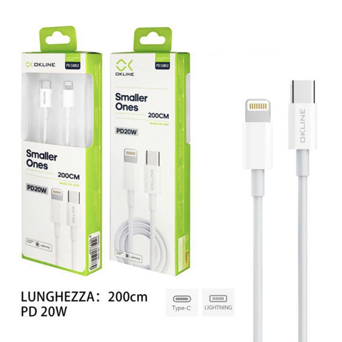 OKLINE TYPE C-IPHONE LIGHTNING CAVO PD 20W 2M BIANCO