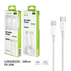 OKLINE TYPE C-IPHONE LIGHTNING CAVO PD 20W 2M BIANCO