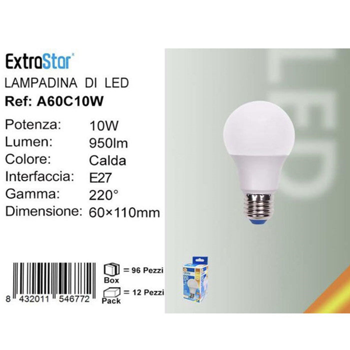 LAMPADINA LED E27 10W 950LM LUCE CALDA QTA/96