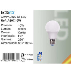 LAMPADINA LED E27 10W 950LM LUCE CALDA QTA/96