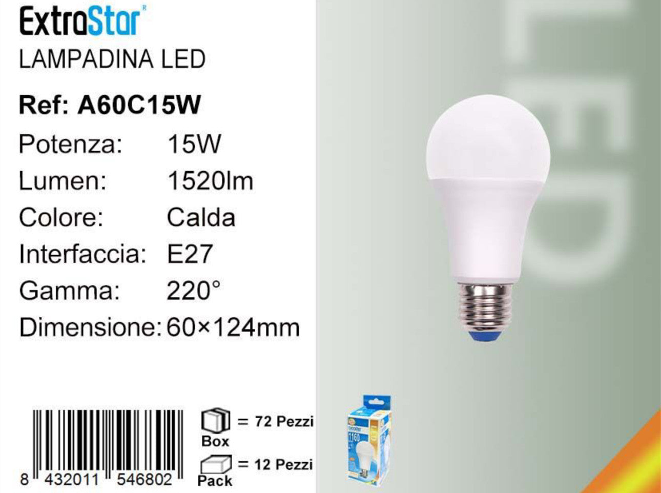 LAMPADINA LED E27 15W 1520LM 3000K