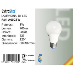 LAMPADINA LED E27 8W 760LM LUCE CALDA