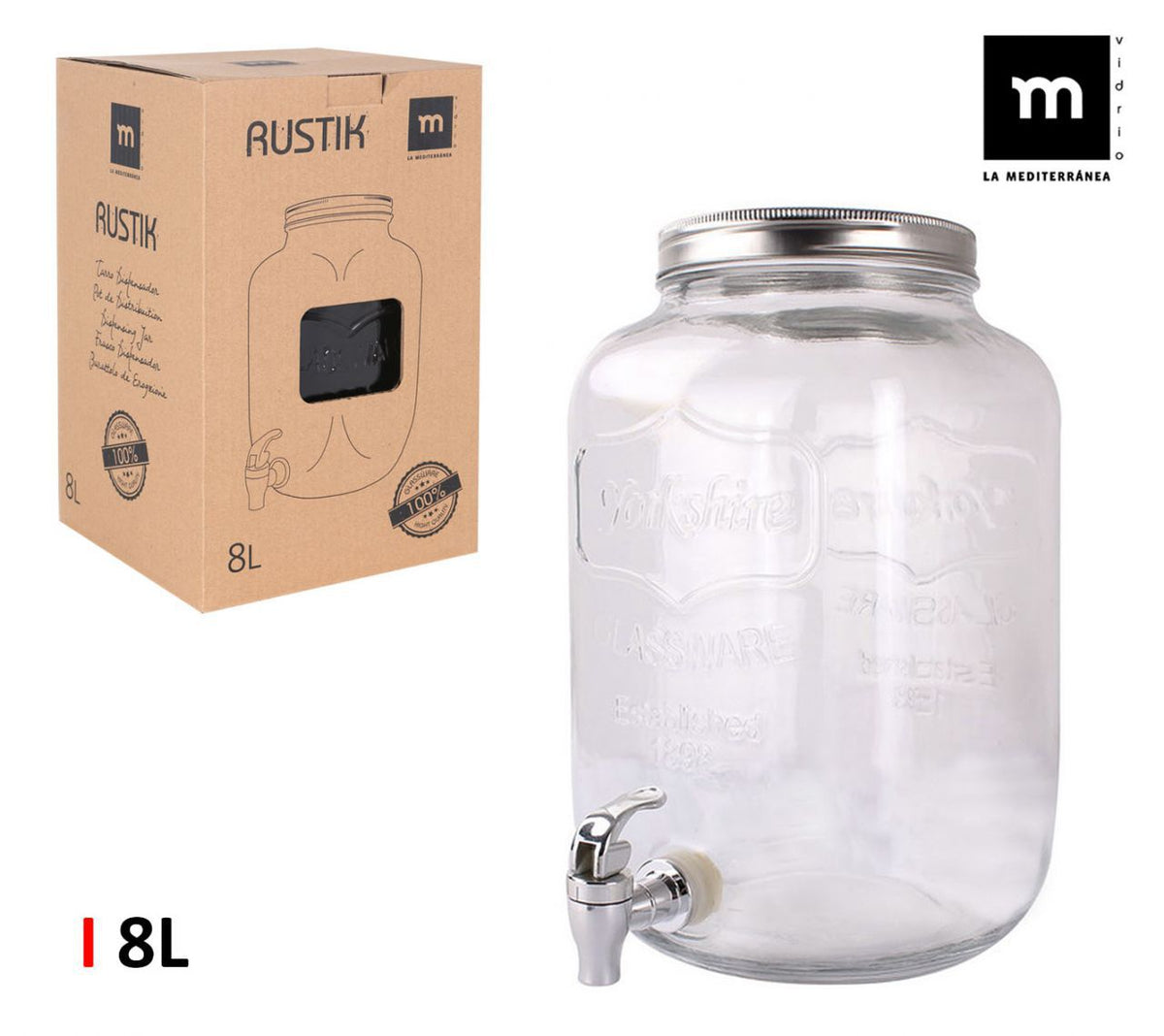 TARRO DISPENSADOR C/GRIFO 8L.VIDRIO MEDITERRANEA