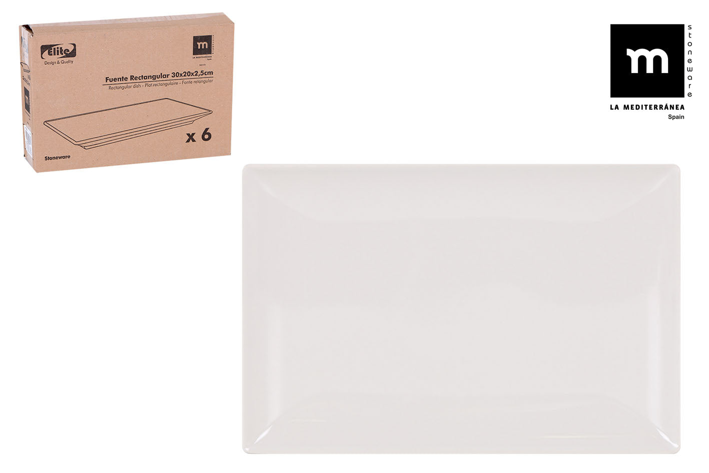 PIATTO RETT. AVORIO BRILLO 30X20CM "ELITE"