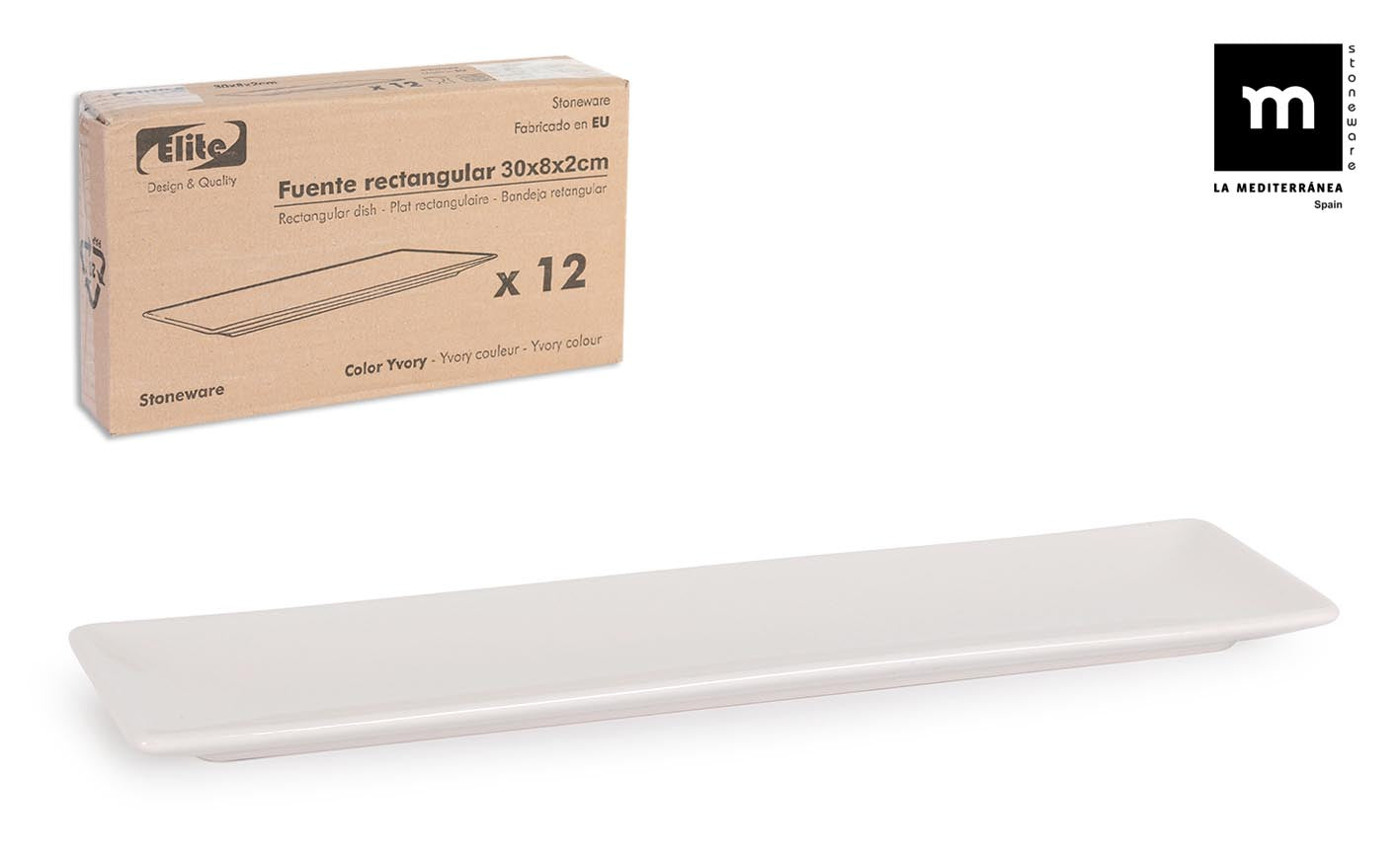 PIATTO RETT. AVORIO BRILLO 30X8CM "ELITE"