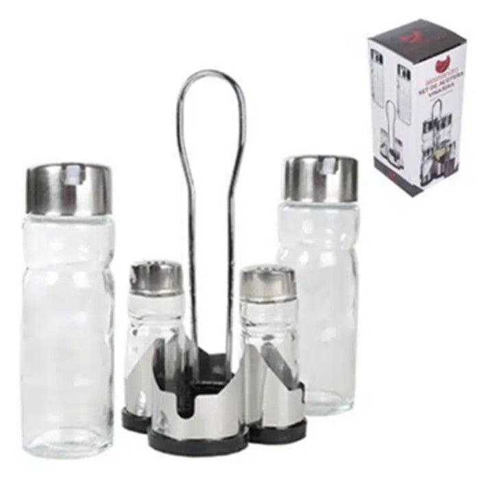 SET OLIERA IN VETRO IN ACCIAIO INOX