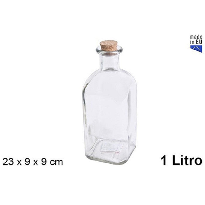 BOTTIGLIA VETRO NATURALE CON TAPPO SUGHERO 1LT