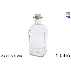 BOTTIGLIA VETRO NATURALE CON TAPPO SUGHERO 1LT