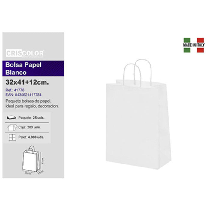 BORSA CARTA C/MANIGLIA 32X40+12 BIANCA