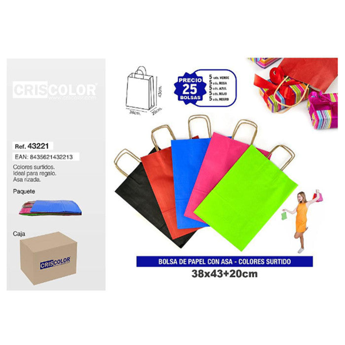 SACCHETTO DI CARTA 38+20x43 COL.ASS. 25 PZ.