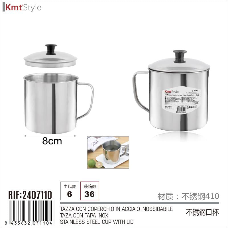 TAZZA CON COPERCHIO IN ACCIAIO INOSSIDABILE 8CM