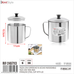TAZZA CON COPERCHIO IN ACCIAIO INOSSIDABILE 11CM