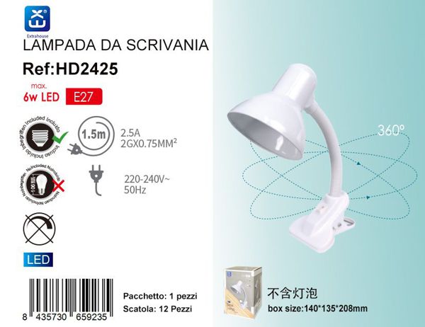 LAMPADA DA SCRIVANIA E27 MAX 6W QTA/12