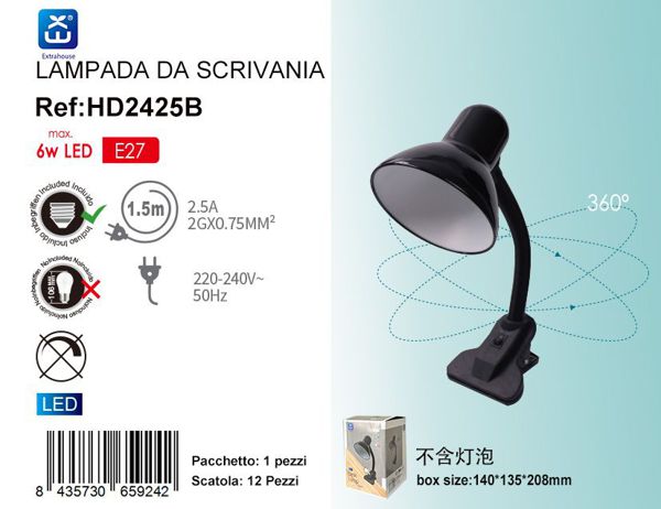 LAMPADA DA SCRIVANIA E27 MAX 6W QTA/12