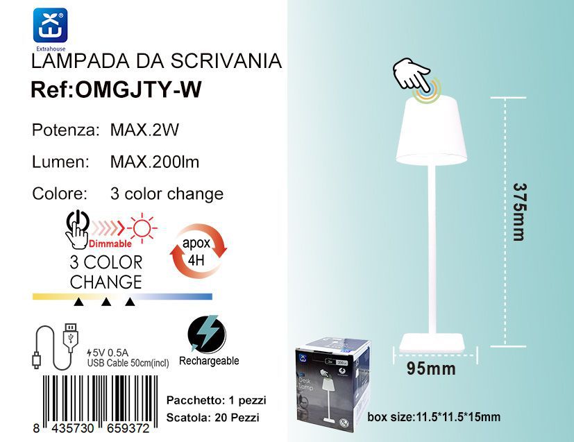 LAMPADA DA SCRIVANIA 2W 200LM RICARICABILE
